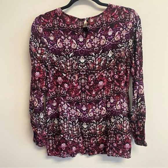 J. Jill Ikat Smocked Key Hole Round Neck Long Sleeve Tunic Blouse Size Small - Picture 9 of 9